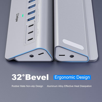 Powered USB Hub, Intpw 9-Port USB 3.2/USB C Hub with 10Gbps, 5*USB 3.0 + 45W PD Charging Ports, 3.3FT Cable and 65W Power Adapter, Aluminum USB Extender Hub for iphone16/ipad/Macbook/Laptop,PC