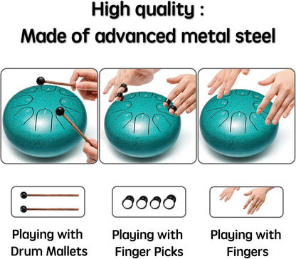 Lronbird Steel Tongue Drum Percussion, 6 Inch 8 Notes Musical Instruments, Music Gifts for Family Friends (Malachite)