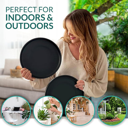 Heavy Duty Ceramic Black Plant Saucer - with Silicone Feet for Added Surface Protection - Scratch-Resistant Plant Drip Trays for Pots 8.3" at the Base or Less, Plant Plate, 7-8 Inch Plant Saucer