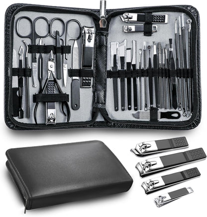 Manicure Set，30 in 1 Mens Set Professional，Nail Clipper for Men，Mens Nail Grooming Kit，Andrea Kit Women，Nail Care Women，with Luxury Leather Bag (Black)