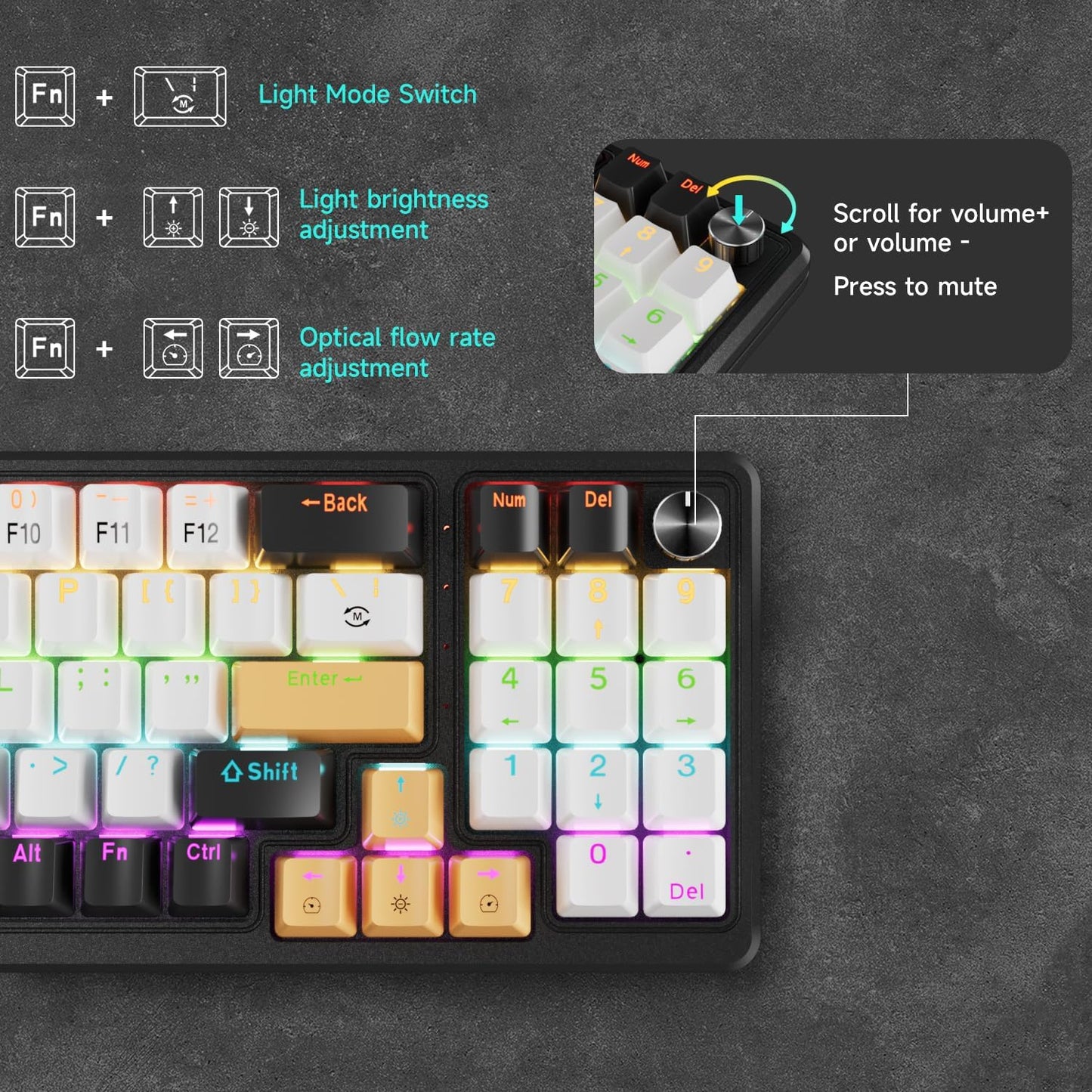 75% Mechanical Gaming Keyboard with Volume Knob, Wired Backlit Keyboard with 10 Rainbow Backlit Modes, Red Switch 77 Keys Compact Anti-Ghosting Gaming Wired Keyboard for PC Laptop Mac Gamer