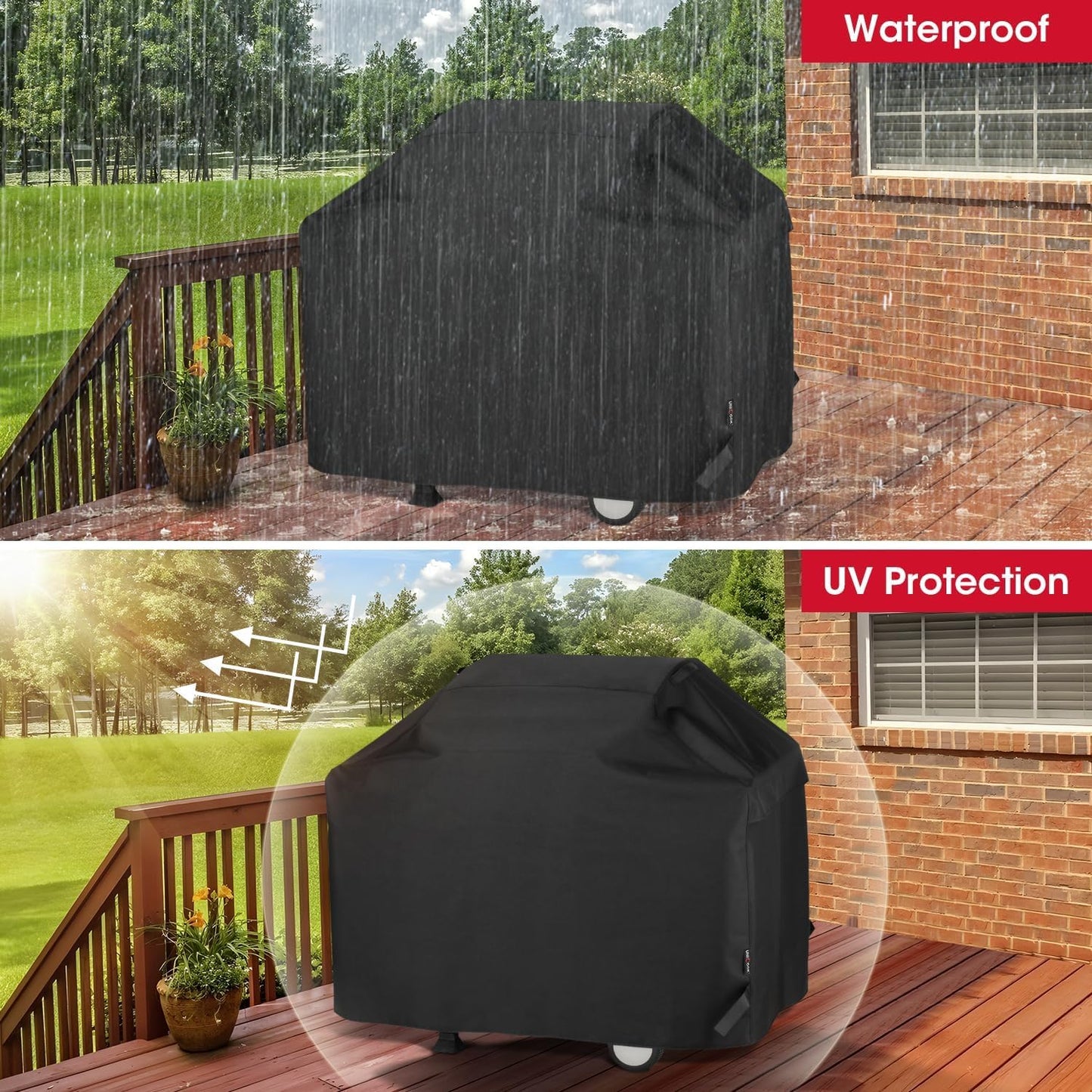 UNICOOK BBQ Cover 55 Inch, Heavy Duty Waterproof Housse BBQ, Special Fade and UV Resistant Outdoor Barbecue Grill Cover, Barbecue Accessories Compatible for Weber Char-Broil Brinkmann and More