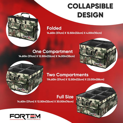 FORTEM Car Trunk Organizer, Collapsible Multi Compartment Car Organizer, Foldable SUV Storage for Car Accessories for Women Men, Non Slip Bottom, Securing Straps, Soft Cover 50L (Black, Standard)