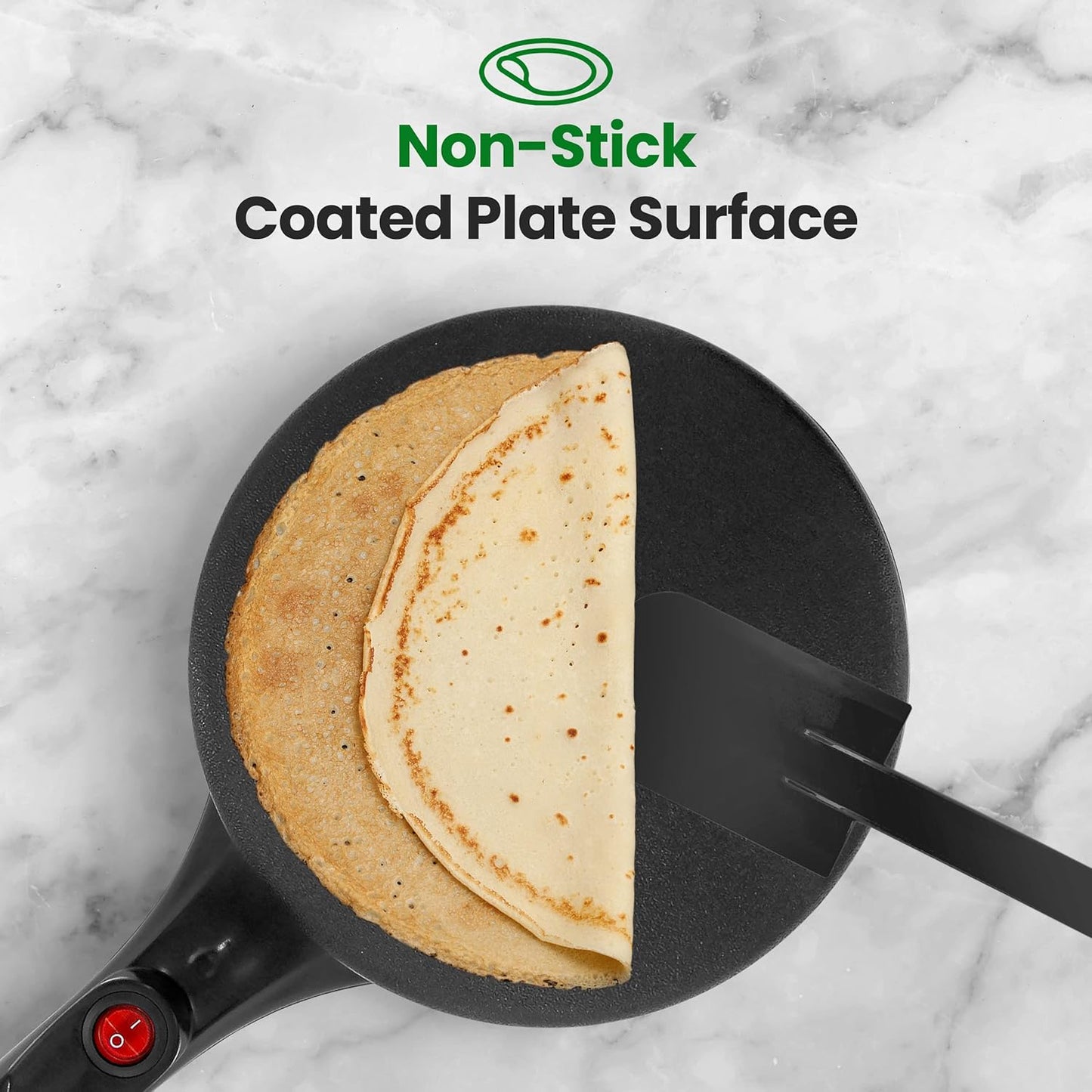 NutriChef Electric Crepe Maker, Cooks Roti, Tortillas, Pancakes, Nonstick Cooktop, 8-inch Cook Area On/Off Switch, Automatic Temperature Control & Cool Touch Handle, Includes Food Bowl, Whisk, Spatula