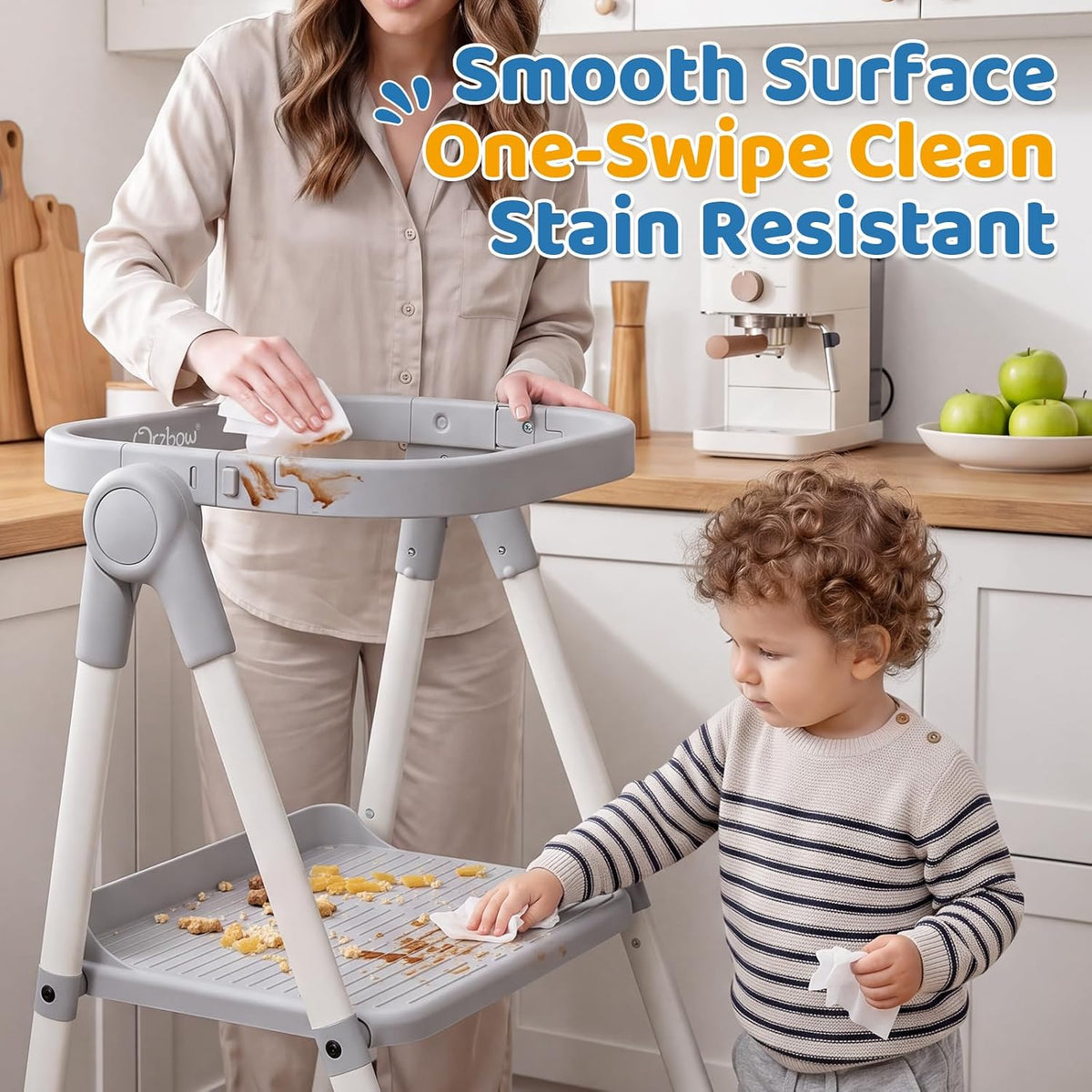 Orzbow Toddler Tower, Foldable Step Stool Kitchen Helper, Safety Rail & Net