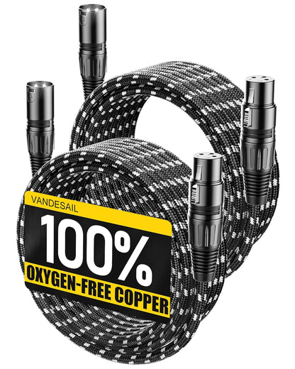 VANDESAIL XLR Cables 25ft 2 Pack, Durable Nylon Braided XLR Microphone Cable, Mic Cable, Shielded and Fully Balanced OFC Male to Female Cord for Recording Mixer Amplifie Speaker Black White