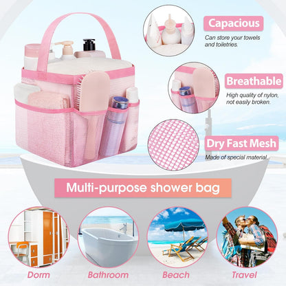 Attmu Mesh Shower Caddy Portable for College Dorm Room Essentials with 8 Pockets, Hanging Shower Caddy Basket Tote Bag Toiletry Accessories for Bathroom