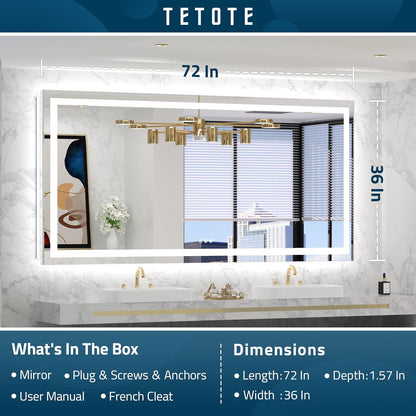 TETOTE LED Bathroom Mirror 20x28 Frontlit & Backlit Lighted Vanity Mirror Anti Fog Stepless Dimmable 3 Colors White/Warm/Natural,Double Lights,Wall-Mounted(Horizontal/Vertical)