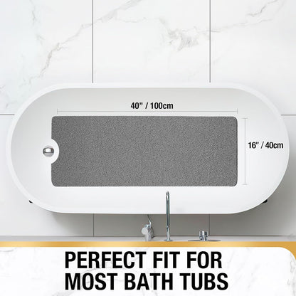 HITSLAM Shower Mat Non Slip, 24 x 16 Inch Bathtub Mat Non Slip with Drain, Soft PVC Loofah Bath Mat for Tub, Quick Drying Bathroom Shower Mat, Grey