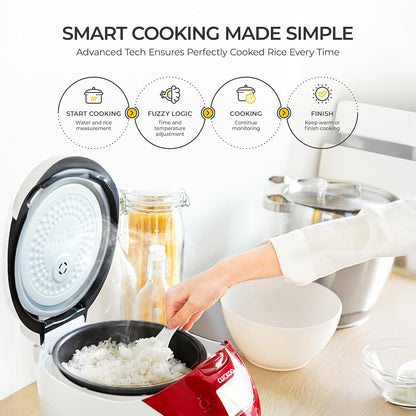 CUCKOO Rice Cooker 6 Cup Uncooked / 12 Cup Cooked, Classic Fuzzy Logic Rice Cooker Small with Delay Timer & Keep Warm Setting, Versatile Food Steamer for Cooking, Non-Stick Inner Pot, Red (CR-0655F)