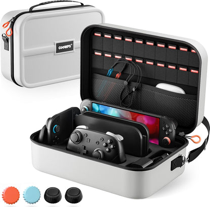COOWPS Case for Nintendo Switch 2, Hard Shell Full Protection All-in-One Travel Case with 4pcs Thumb Grip Caps & 20 Game Card, Slots Soft Lining Carrying Case for Switch 2 Accessories Pro Controllers