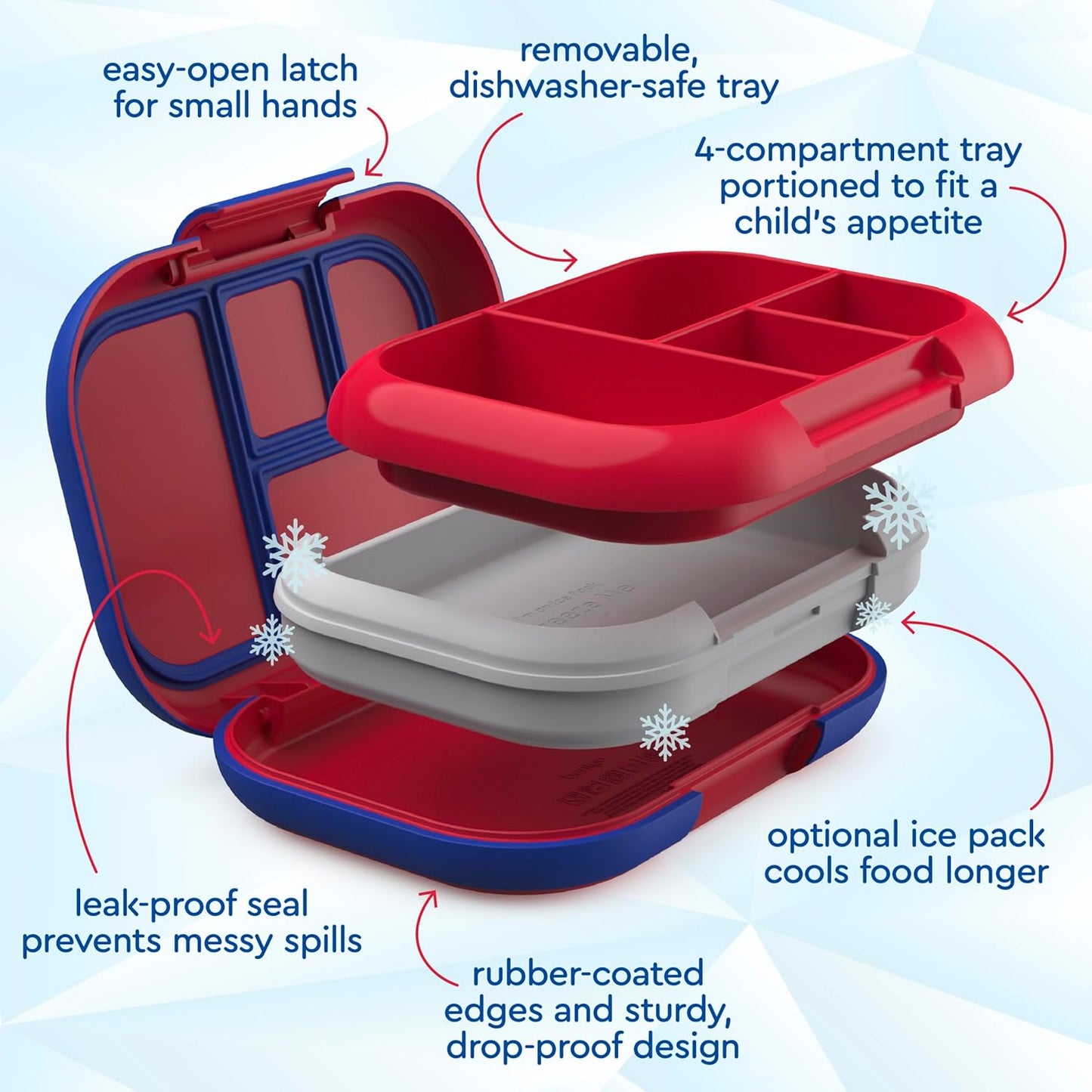 Bentgo Chill Kids Leak-Proof Lunch Box - 4-Compartment Bento Box with Built-In Ice Pack, 3.3 Cup Capacity, PFAS & BPA-Free, Microwave & Dishwasher Safe, Ideal Size for Ages 3 to 7 (Aqua)