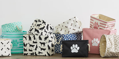 DII Bone Dry RoundSmall Pet Toy and Accessory Storage Bin, 12"(Dia) x9(H), Collapsible Organizer Storage Basket for Home Decor, Pet Toy, Blankets, Leashes and Food-Gray Stripes