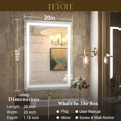 TETOTE 36 x 28 Bathroom LED Mirror Bedroom LED Mirror Fashion Style Vanity Makeup Mirror Dimmable Anti-Fog Wall Mounted Birthday Gift Housewarming Gift Wedding Gift