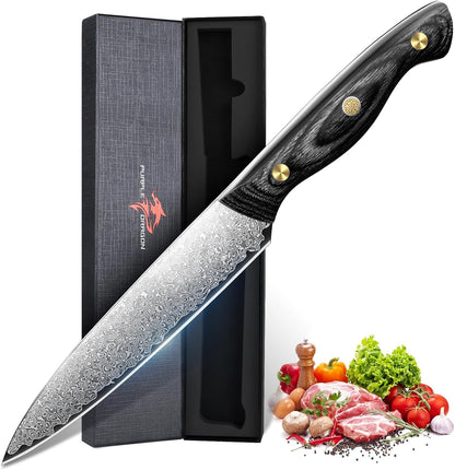Purple Dragon Damascus Fish Fillet Knife - 7 inch Flexible Boning Knife with VG10 Core, Kitchen Slicing Knife with Full Tang Handle, Birthday Dad Mom Gift