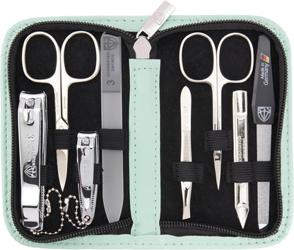 3 Swords Germany - brand quality 8 piece manicure pedicure grooming kit set for professional finger & toe nail care scissors clipper fashion leather case camou in gift box, Made in Germany