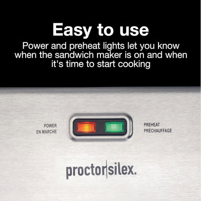Proctor Silex Deluxe Hot Sandwich Maker, Nonstick Plates, Stainless Steel (25415PS) - PuriLite