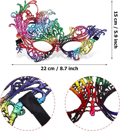 Jovitec Multicolored Masquerade Masks Lace Masks Venetian Masks Halloween Mari Grass Party Mask (10 Pieces)