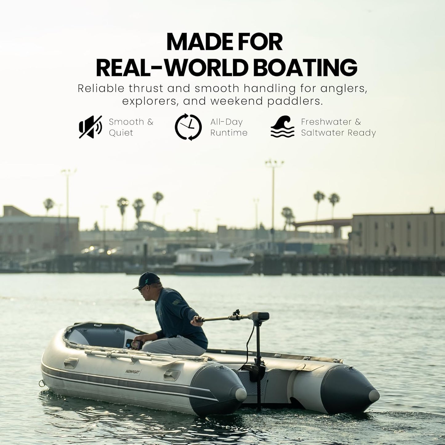 Newport Vessels NV-Series 46lb Thrust Saltwater Transom Mounted Trolling Electric Trolling Motor w/ LED Battery Indicator & 30" Shaft