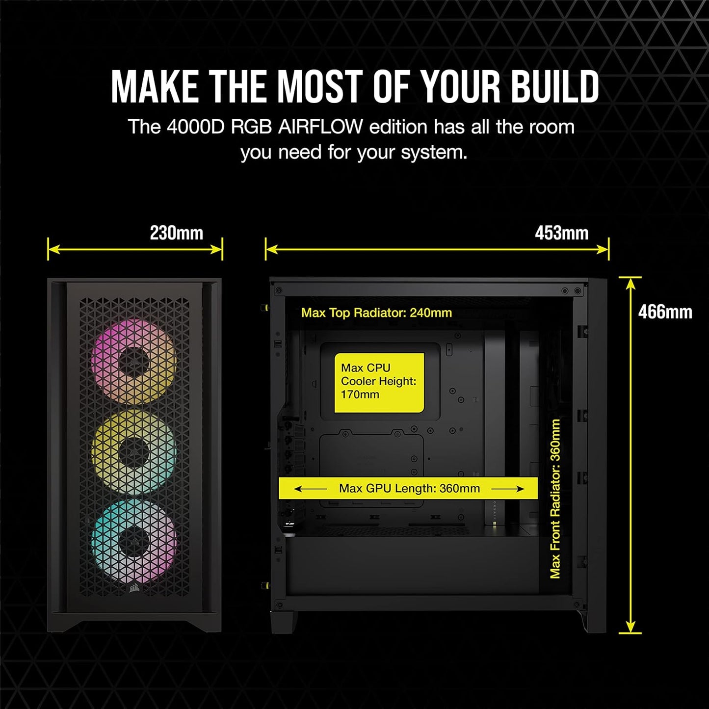 CORSAIR 3000D Airflow Mid-Tower PC Case – 2X SP120 Elite Fans – Four-Slot GPU Support – Fits up to 8X 120mm Fans – High-Airflow Design – Black