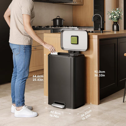 EKO Madison Matte Black 50 Liter/13.2 Gallon Step Trash Can with Inner Liner - Fingerprint Resistant Finish