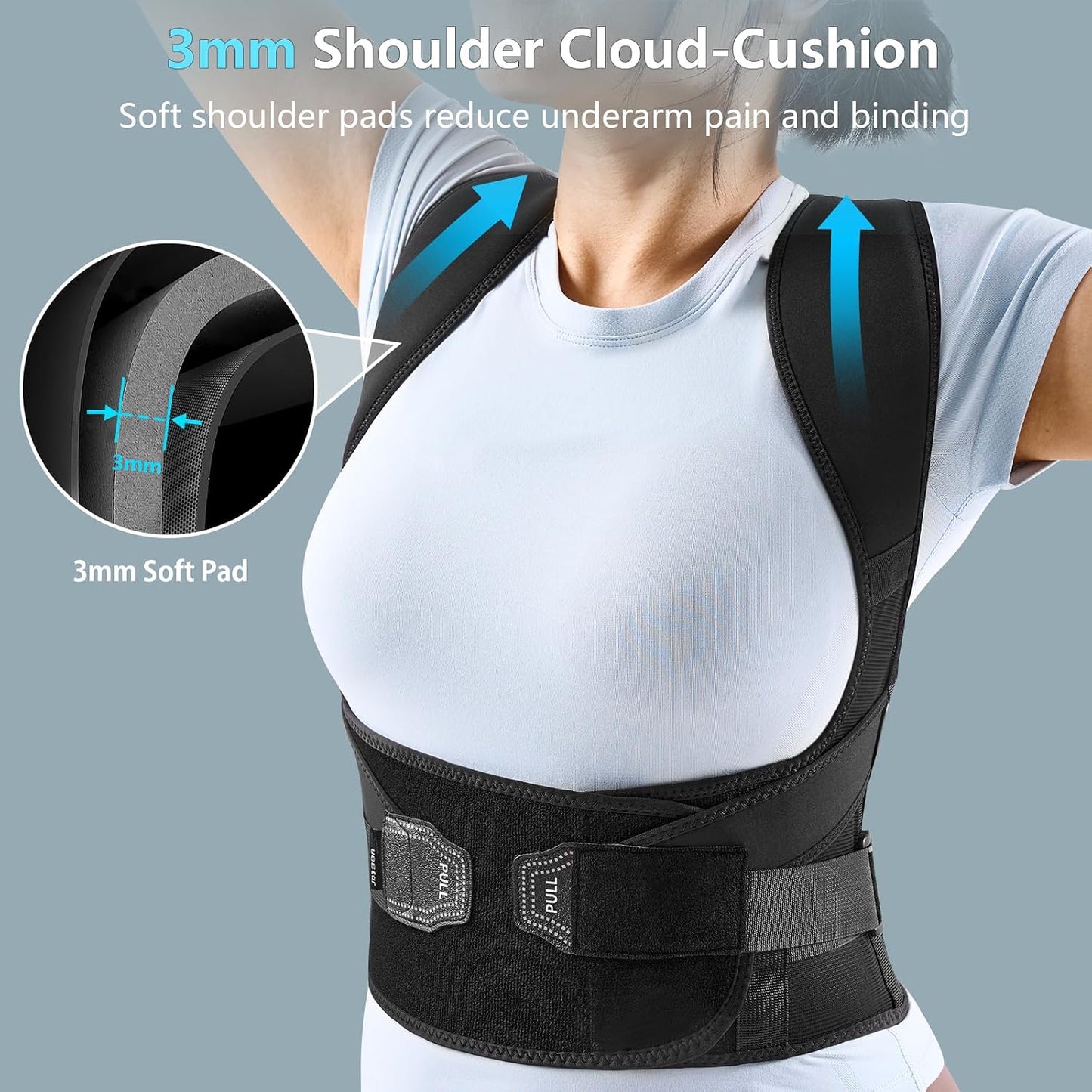 Y-shaped Bionic Posture Corrector with Armpit Pads for Full Back Support, Adjustable Back Brace for Upper Lower Back Pain Relief Hunchback Correction, Men Women(Black,M)