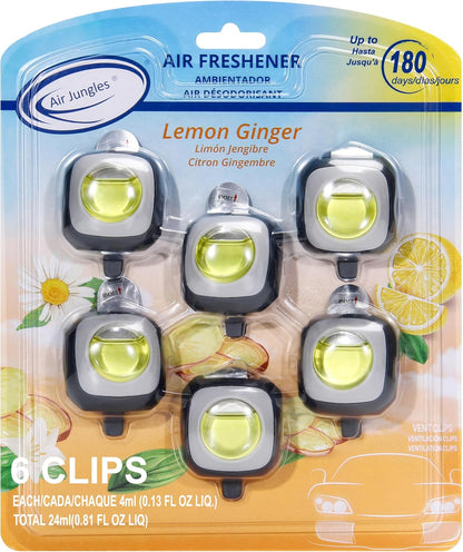 Air Jungles New Car Scent Car Air Freshener Clip, 6 Car Freshener Vent Clips, 4ml Each, Long Lasting Air Freshener for Car, Up to 180 Days Car Refresher Odor Eliminator