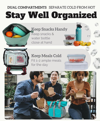 SUNNY BIRD Dual Compartment Lunch Bag Insulated Lunch Box for Women and Men (Green with Boho Strap)