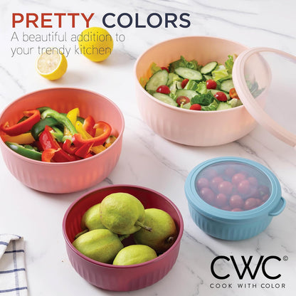 COOK WITH COLOR Prep Bowls with Lids- 8 Piece Nesting Plastic Small Mixing Bowl Set with Lids (Teal Ombre)