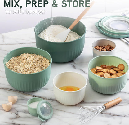 COOK WITH COLOR Prep Bowls with Lids- 8 Piece Nesting Plastic Small Mixing Bowl Set with Lids (Teal Ombre)