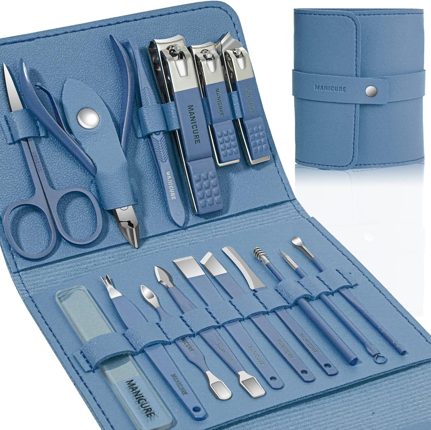 Manicure Set Professional Nail Clippers Pedicure Kit, 16 pcs Stainless Steel Nail Care Tools Grooming Kit with Luxurious Travel Leather Case for Thick Nails Men Women Gift (Black)