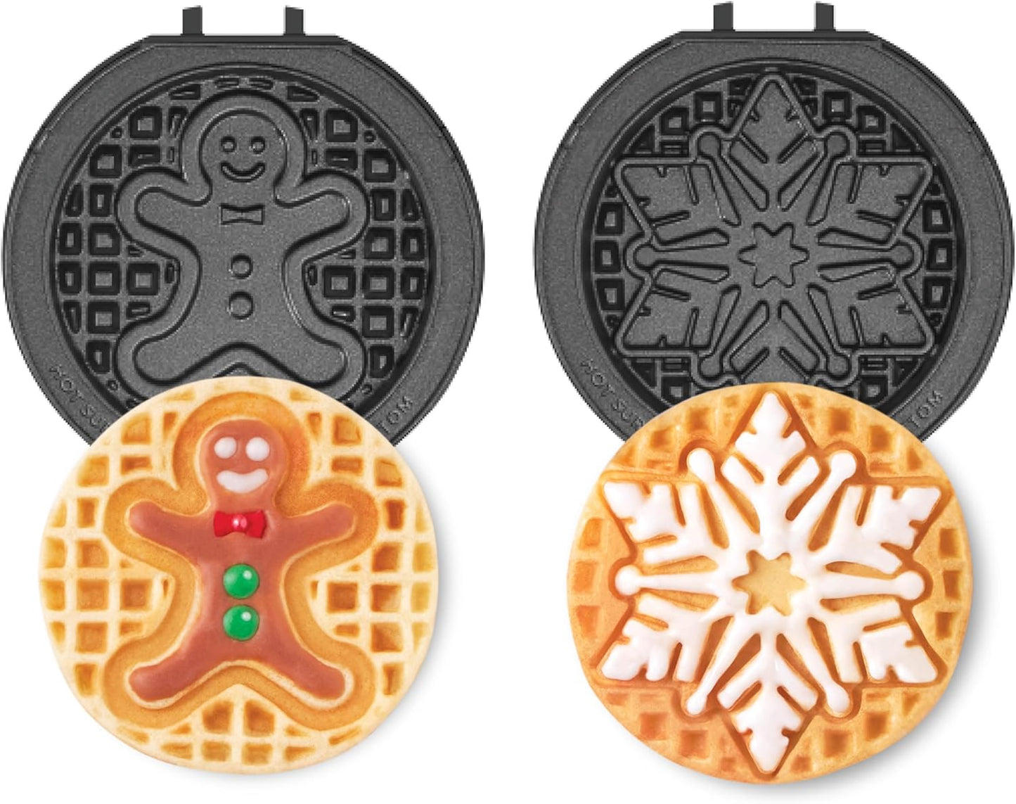 DASH Multimaker Mini System Two 4” Nonstick Removable Waffle Plates (Gingerbread & Snowflake) - 2Pc Plate Pack for Waffle Iron & Griddle, Compatible with Dash MultiMaker Mini System, Nonstick Surface