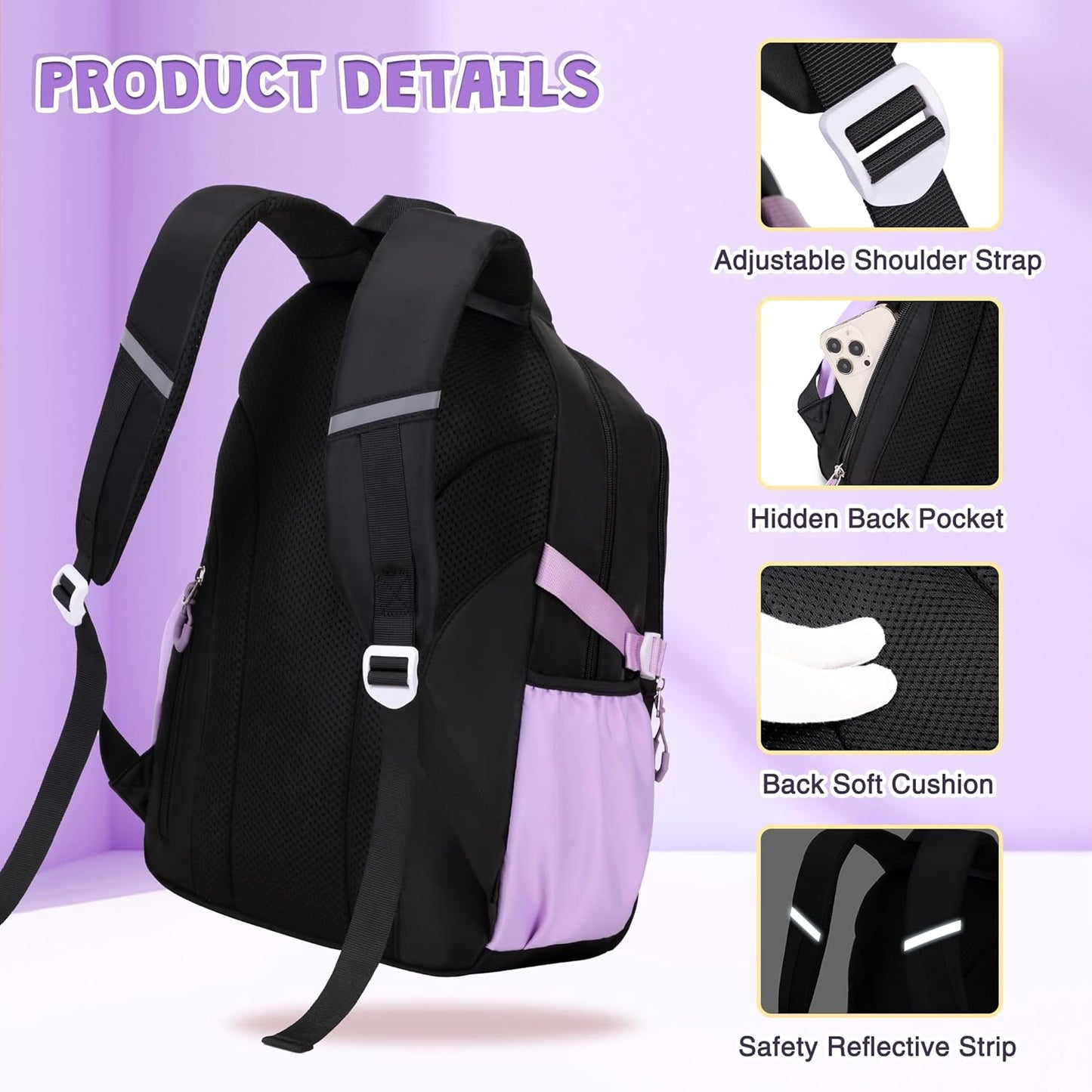 DIGOBAY Girls Backpack, School Backpack for Girls with Lunch Box Pencil Case Set for Teen Kids Girl Elementary Primary Middle High College School Bookbag with Cute Pins Pink
