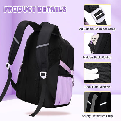 DIGOBAY Girls Backpack, School Backpack for Girls with Lunch Box Pencil Case Set for Teen Kids Girl Elementary Primary Middle High College School Bookbag with Cute Pins Pink