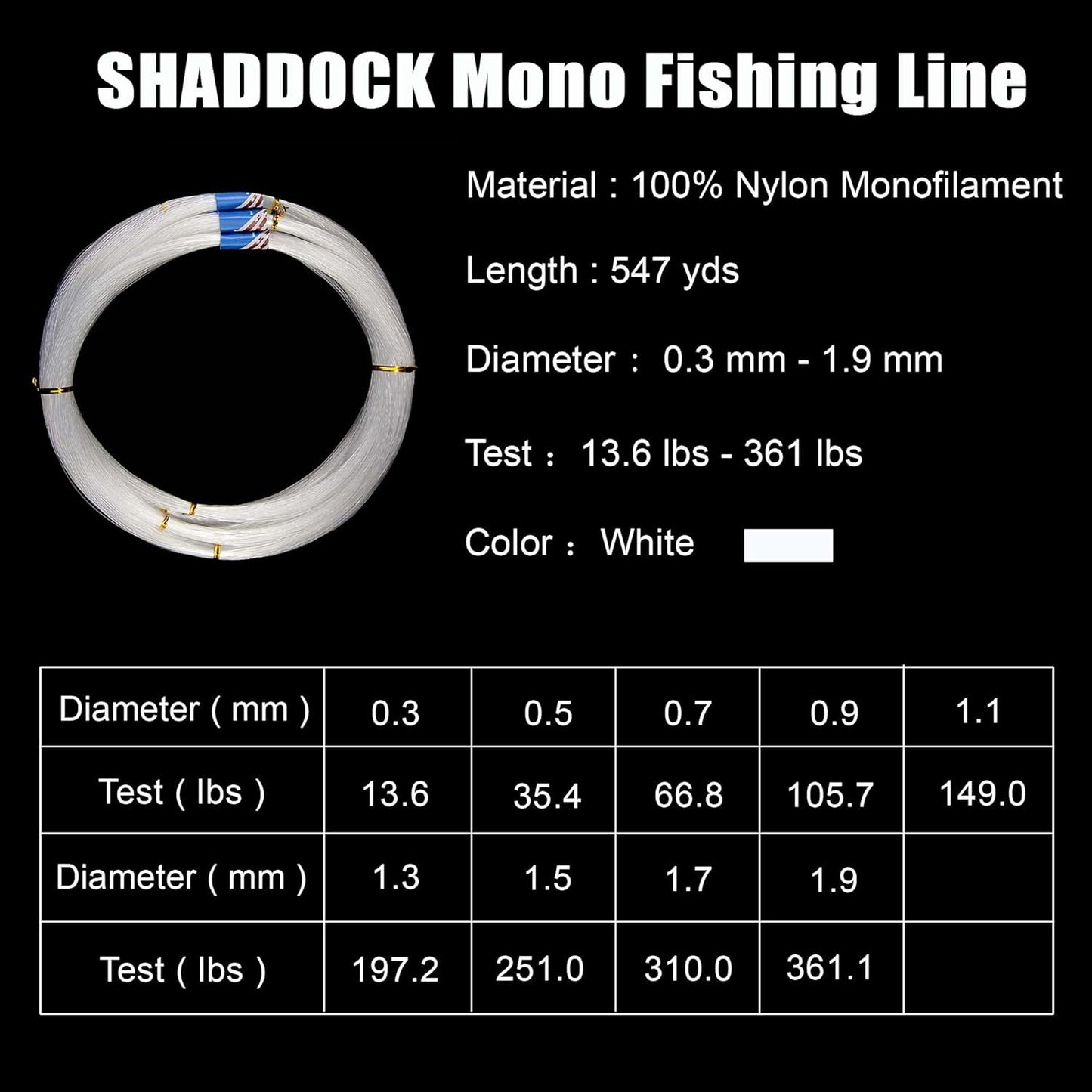 Monofilament Fishing Line Nylon Mono Lines 500M- (13LB-396 LB) Super Strong Monofilament Fishing Leader Line Speargun Line for Saltwater/Freshwater, 547yds