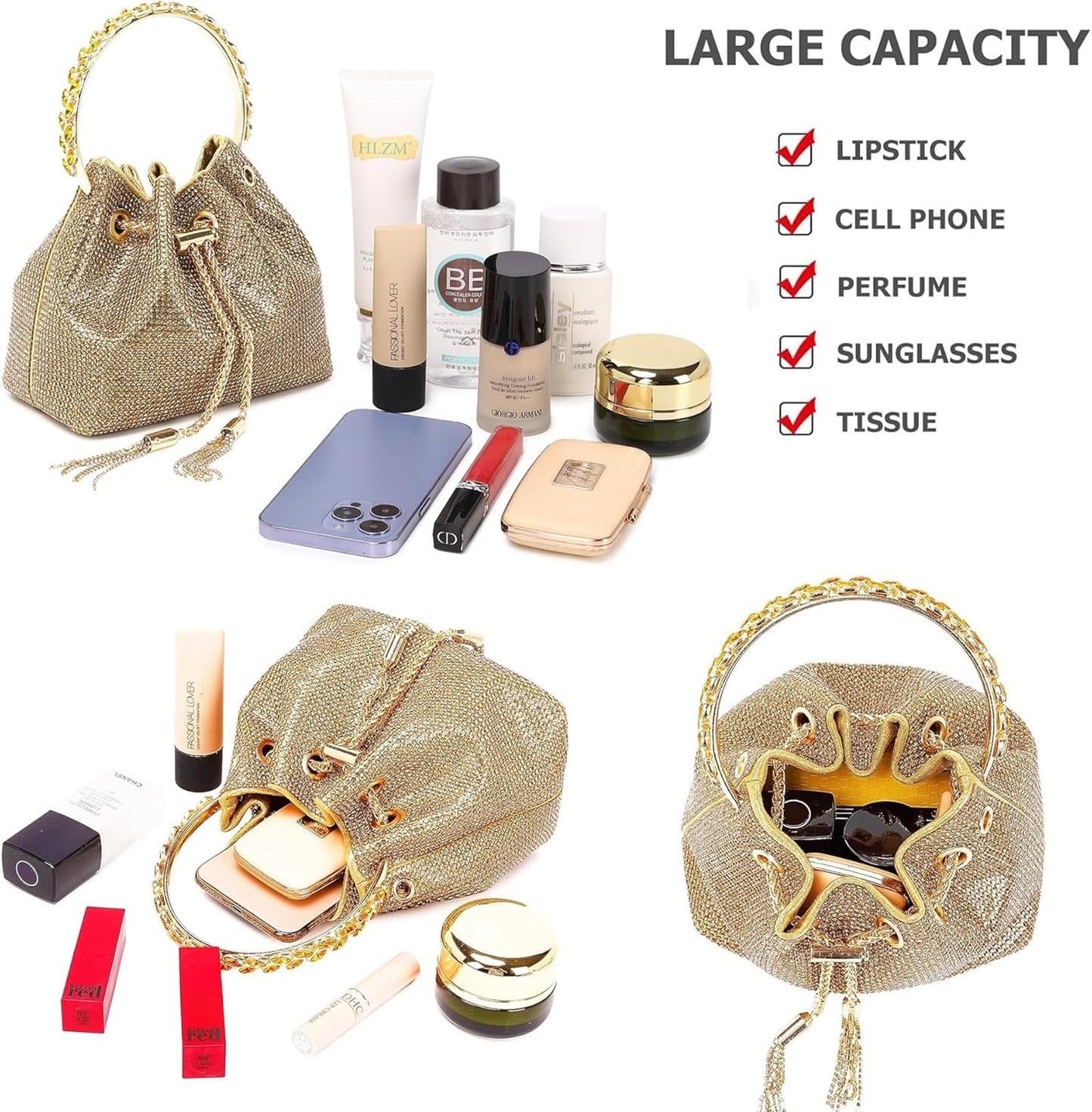 Rhinestone Purse for Women Sparkly Rhinestone Bag Evening Bag Silver Clutch Purses Bling Crossbody Bags for Women