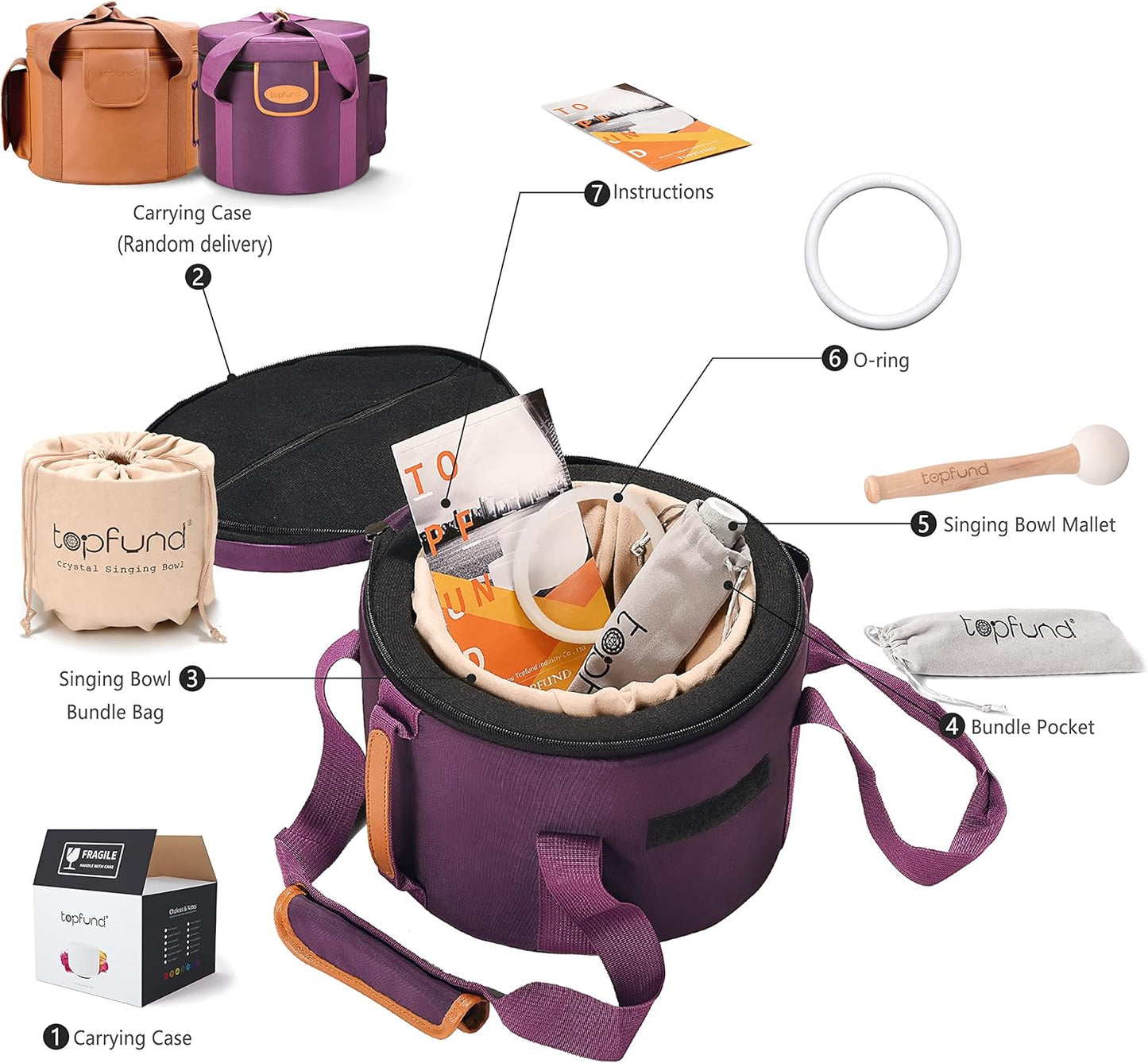 TOPFUND F Note Crystal Singing Bowl Heart Chakra 8 inch with Heavy Duty Carrying Case and Suede Striker