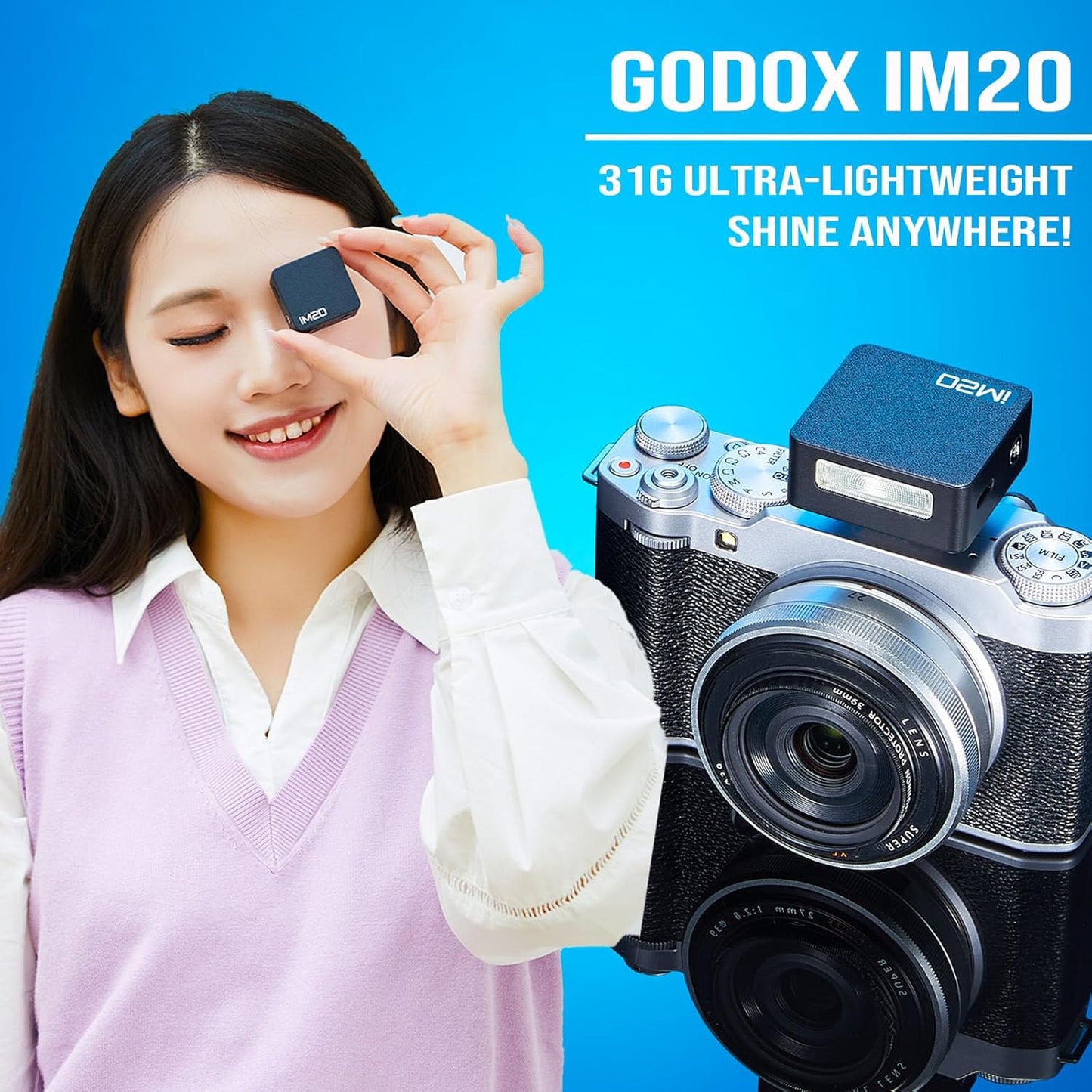 Godox Flash Godox iM20 Camera Flash - godox iM20 Mini Flash Manual 440 Full-Power Flashes/3s Recycle/5 Power Levels, Camera Flash for Sony zve10/Sony zv1/Sony a7iii/Ricoh gr3/Fujifilm f1 etc. (Black)