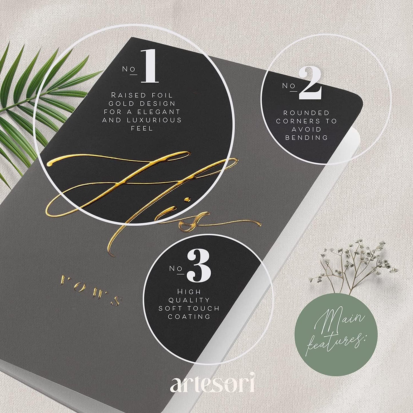 ARTESORI Wedding Vow Book for Her & Him, Soft Touch, Gold Foil Engraving, 28 Lined Pages, Wedding Vow Books His and Hers, Wedding Essentials, Wedding Registry Ideas, His and Hers Gifts [Mint & Sage]