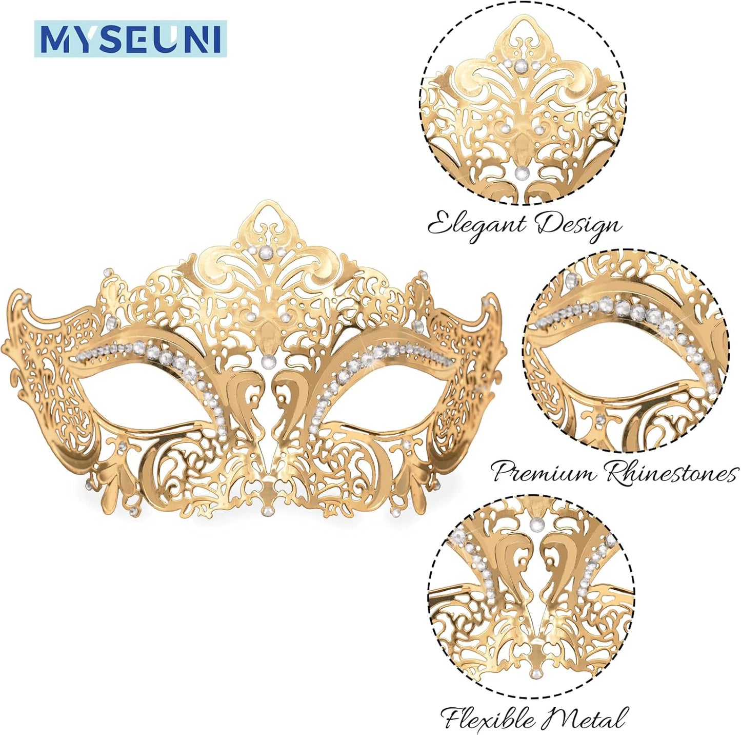 MYSEUNI Masquerade Mask for Couple - Roman Greek Man Mask & Venetian Metal Women Mask for Masquerade Ball Mardi Gras