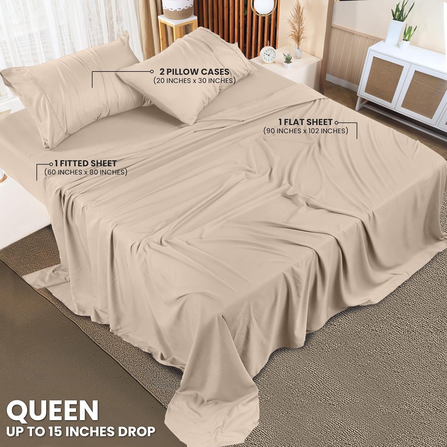 Utopia Bedding Queen Bed Sheet Set - 4 Piece Bedding - Soft Brushed Microfiber Fabric - Shrinkage & Fade Resistant - Easy Care (White)