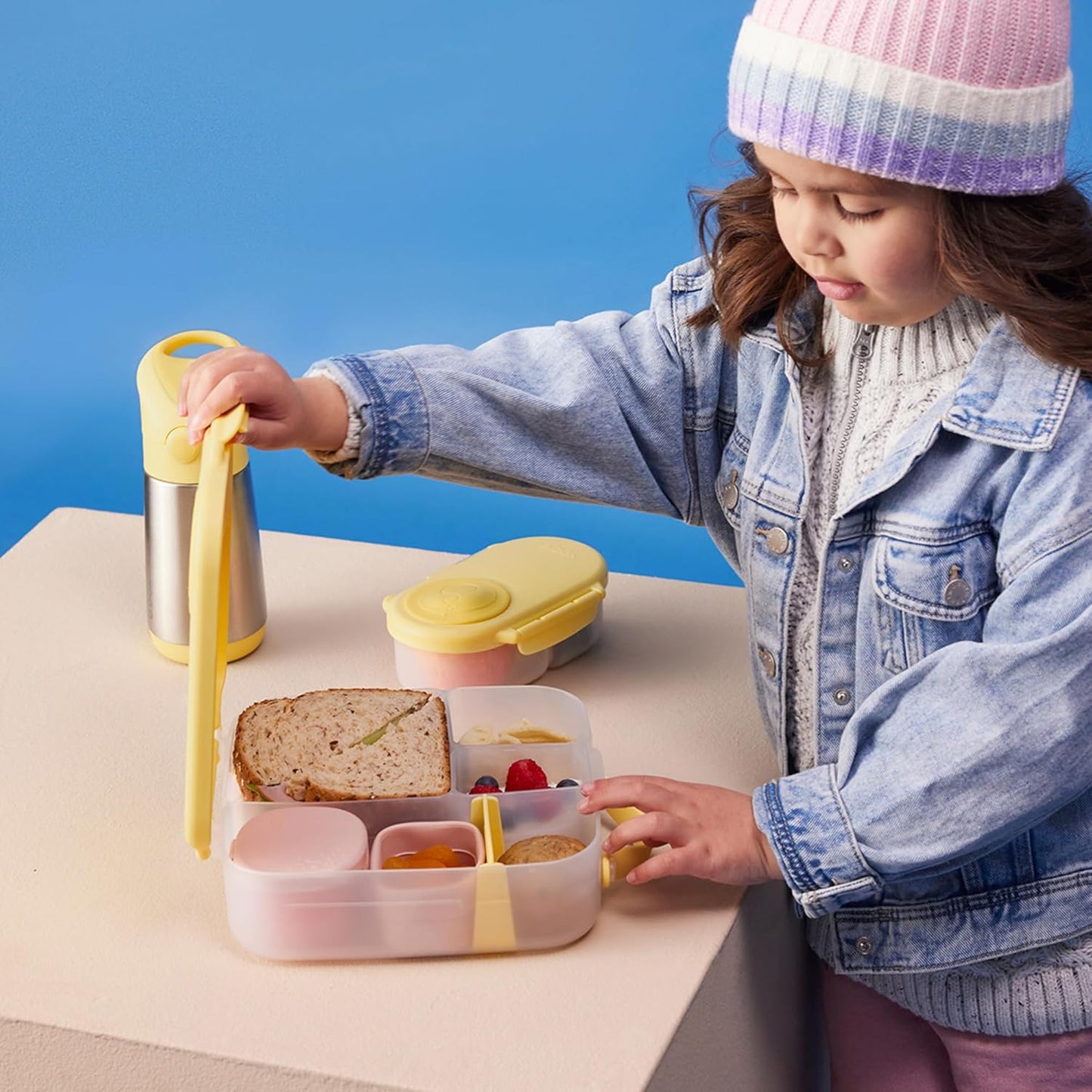 b.box 5-Compartment bento Style Lunch Box for Kids, Toddlers, Childrens, BPA-Free Food Storage Container with Cooler Pack, ON-The-GO Food Box with Handles Included Custom Divider, Lemon Twist