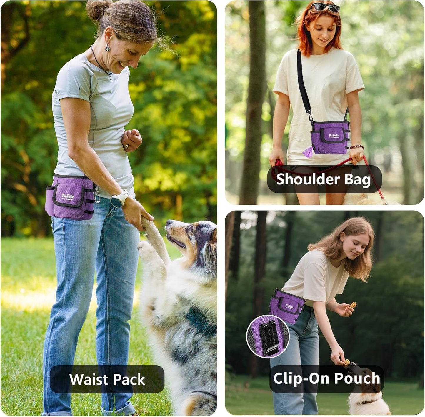 FurtasticFinds Dog Treat Pouch with Quick-Release Magnetic Closure, 3-Way Wear Treat Bags, 900D Waterproof Fabric, 4 Storage Spaces, Treat Pouch for Pet Training Walking (Grey)