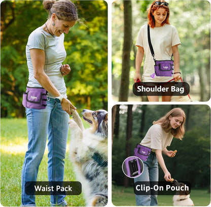 FurtasticFinds Dog Treat Pouch with Quick-Release Magnetic Closure, 3-Way Wear Treat Bags, 900D Waterproof Fabric, 4 Storage Spaces, Treat Pouch for Pet Training Walking (Grey)