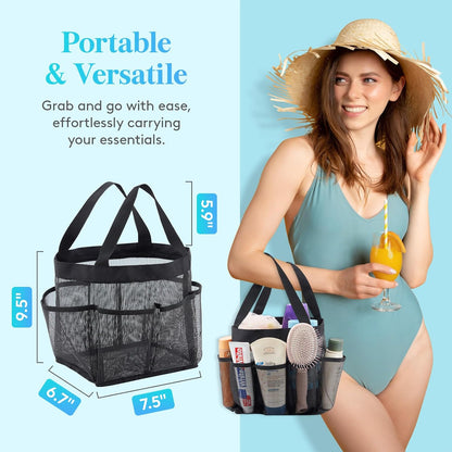 Lifewit Mesh Shower Caddy Freestanding Portable Shower Tote Bag for College Dorm, Bathroom, Gym, Travel, Quick Dry Hanging Shower Organizer with 7 Storage Pockets for Toiletry Essentials, Medium,Black