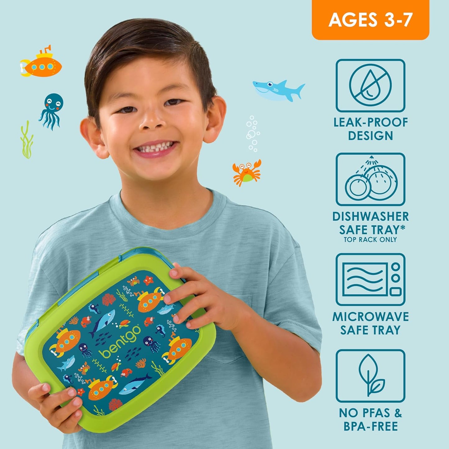 Bentgo Kids Prints Leak-Proof, 5-Compartment Bento-Style Kids Lunch Box - Ideal Portion Sizes for Ages 3-7, Durable, Drop-Proof, Dishwasher Safe, & Made with BPA-Free Materials (Green Rainbow)