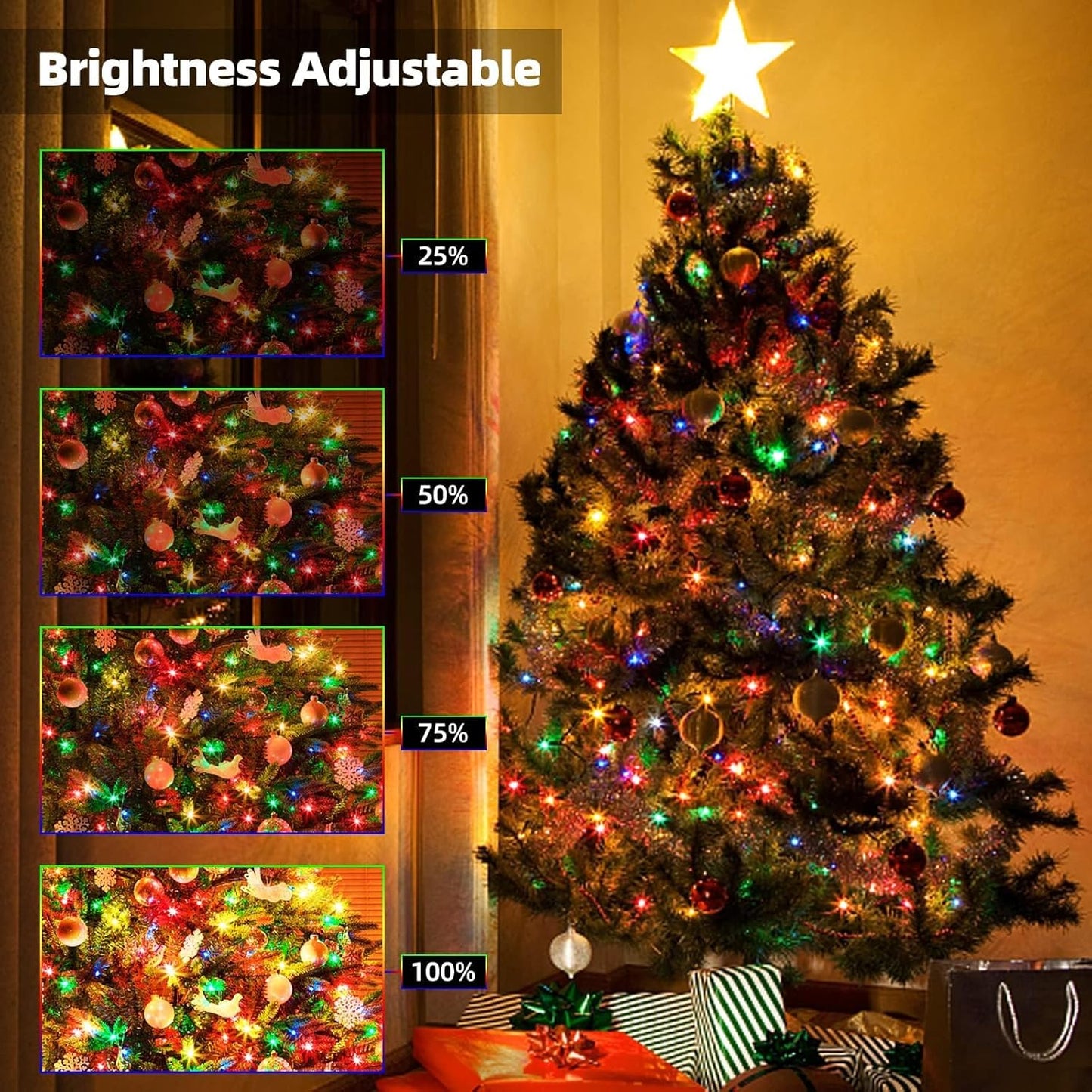 Tcamp 105FT 300 LED Purple Orange Halloween Decorations Lights Motion Activated Sync with 4 Scary Music, 6 Modes Halloween String Lights for Party Yard Outdoor Indoor Decor (3 Sets Connectable)