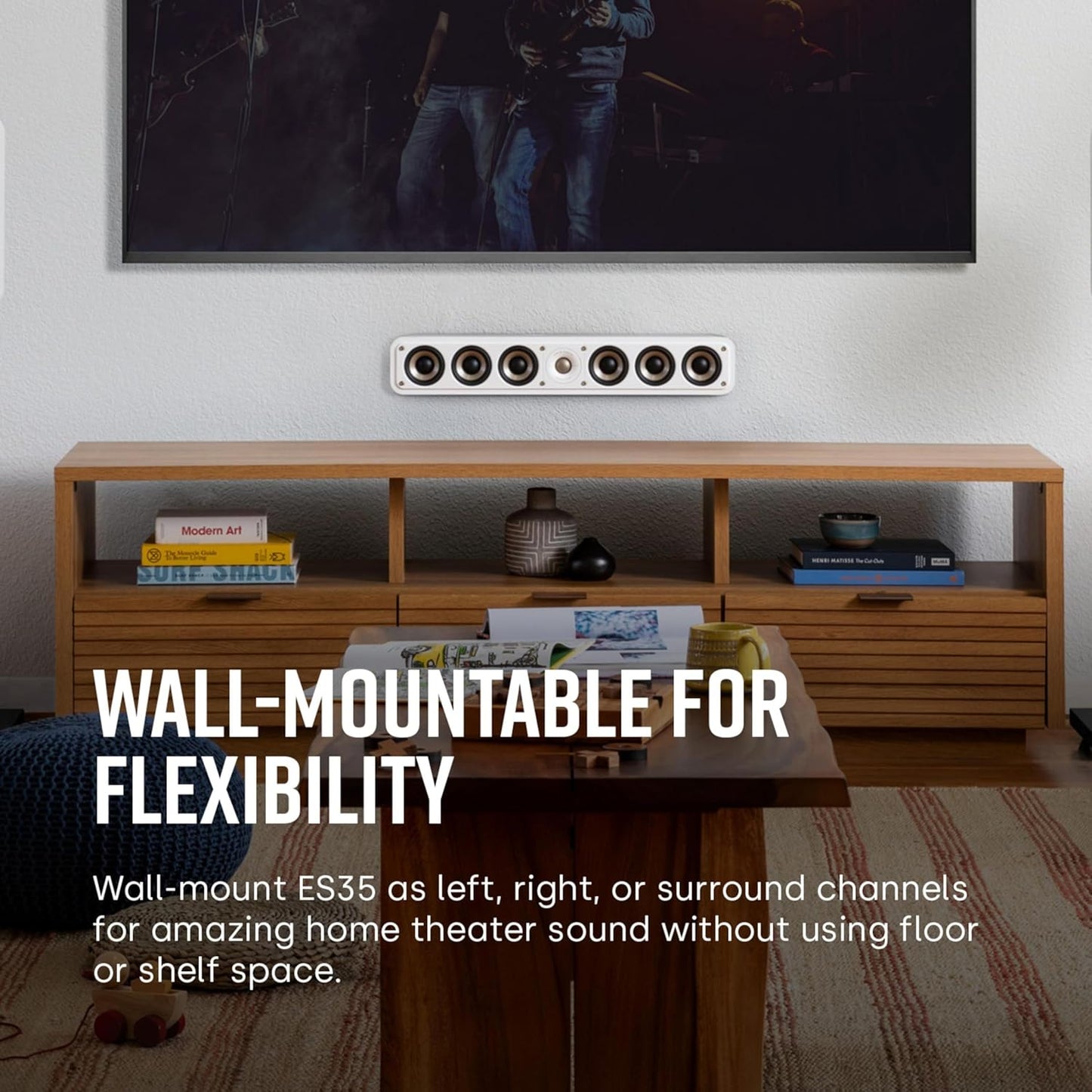 Polk Signature Elite ES35 Slim Center Channel Speaker - Hi-Res Audio Certified, Dolby Atmos & DTS:X Compatible, 1" Tweeter & (6) 3" Woofers, Dual Power Port for Effortless Bass, Stunning Black