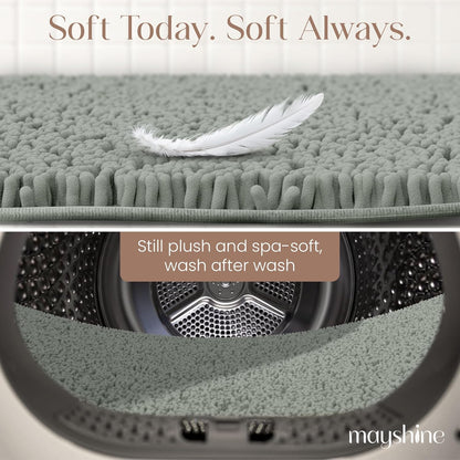 Soft Plush Chenille Bathroom Rug, Absorbent Microfiber Bath Mat, Machine Washable, Non-Slip Grip, Quick-Dry, Thick Shag Carpet Great for Bath, Shower Floor, Bedroom, or Door Mat (Beige, 17x24)