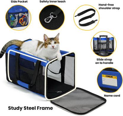 Conlun Cat Carrier Bag,Soft-Sided Pet Carriers for Dogs with 4-Sided Mesh,Airline Approved Cat Transport Carrier for Small&Medium Cats Kitten Puppy Up to 6Kg,Collapsible Cat Travel Carrier-M,Black